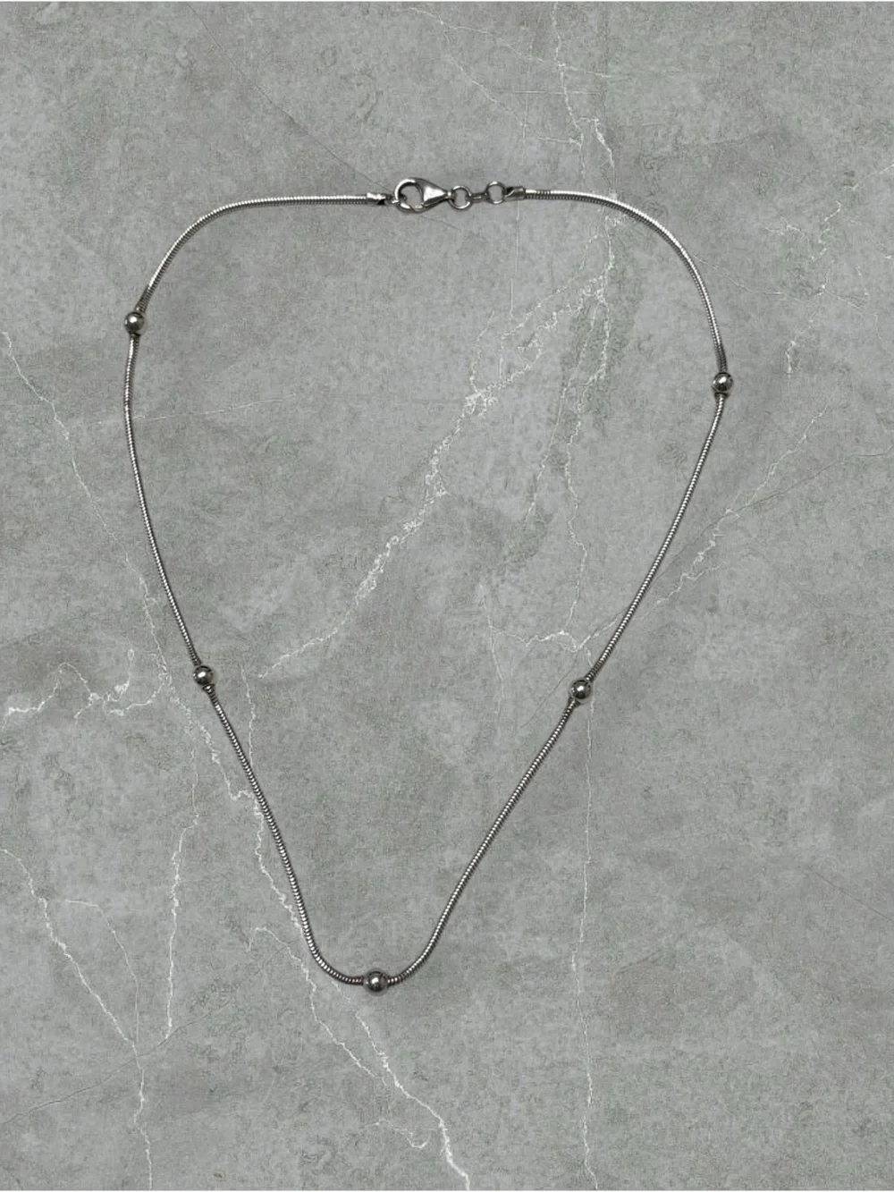 Platinum over 925 Silver Beaded Station Necklace - 17.5 in.